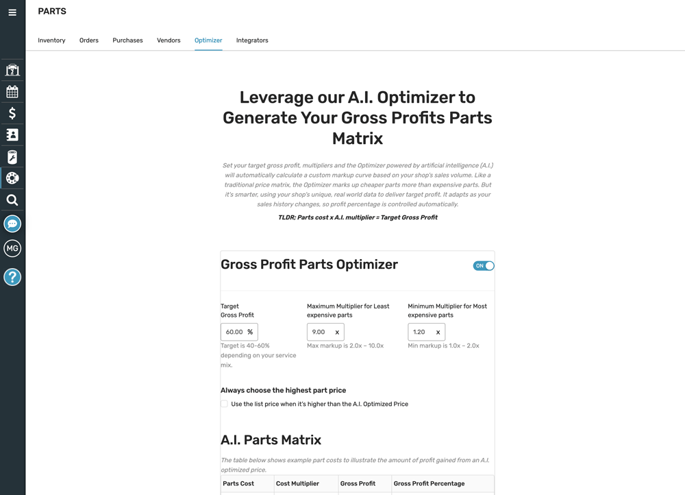 Auto Parts Markup Software Screenshot